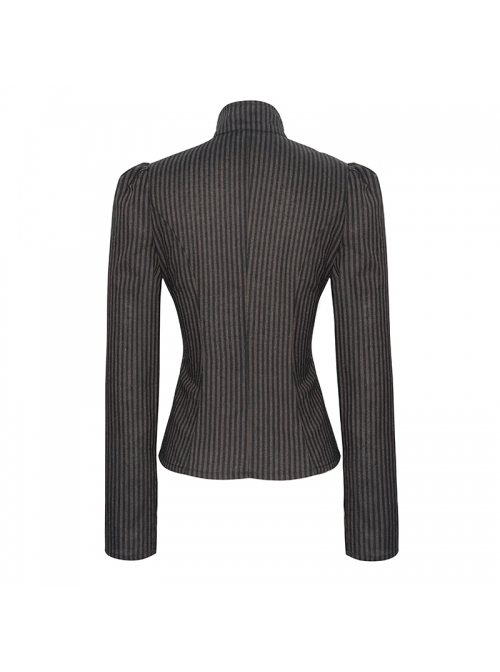 Striped Spliced Shirt Material Low Collar Button Hasp Black Punk Blouse