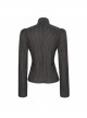 Striped Spliced Shirt Material Low Collar Button Hasp Black Punk Blouse