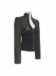 Striped Spliced Shirt Material Low Collar Button Hasp Black Punk Blouse
