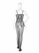 Black Hollow Mesh See-through Deep V Bow Open Crotch Suspender Jumpsuit Body Stockings Plus Size Sexy Lingerie
