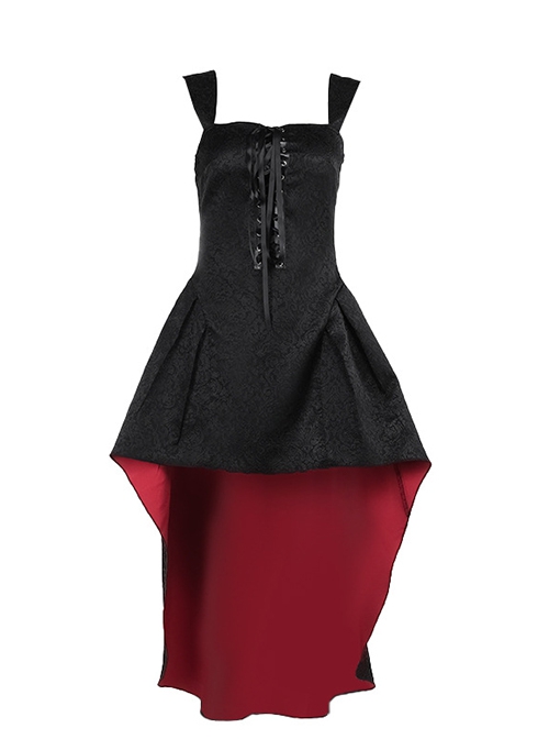 Asymmetric Sexy Lace Jacquard Fabric Chest Eyelet Lace Up Design Gothic Style Sleeveless Dress