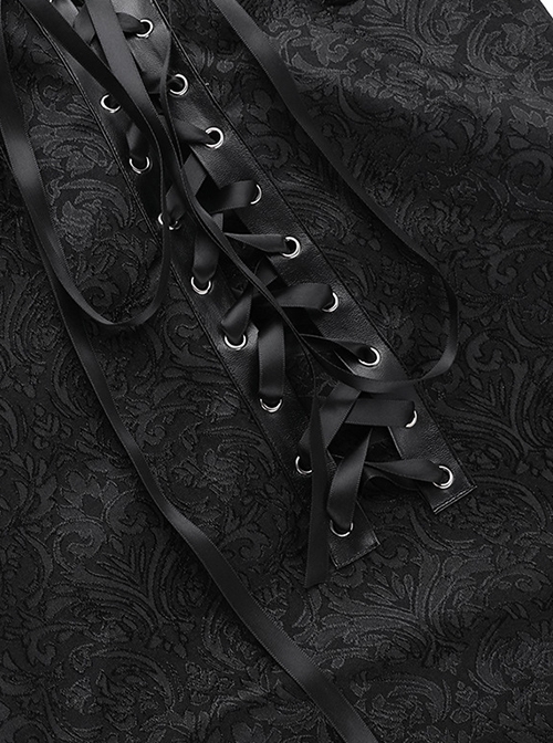 Asymmetric Sexy Lace Jacquard Fabric Chest Eyelet Lace Up Design Gothic Style Sleeveless Dress