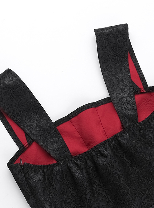 Asymmetric Sexy Lace Jacquard Fabric Chest Eyelet Lace Up Design Gothic Style Sleeveless Dress