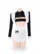Black White Hollow Tube Top Long Sleeve Maid Outfit High Slit Snap Button Open Crotch Jumpsuit Plus Size Sexy Lingerie Set