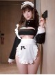 Black White Hollow Tube Top Long Sleeve Maid Outfit High Slit Snap Button Open Crotch Jumpsuit Plus Size Sexy Lingerie Set