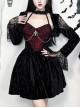 Sexy Red Lace Stitching Black Velvet Fabric Cuffs Lace Lace Decoration Gothic Style Long Sleeve Dress