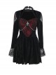 Sexy Red Lace Stitching Black Velvet Fabric Cuffs Lace Lace Decoration Gothic Style Long Sleeve Dress