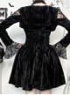Sexy Red Lace Stitching Black Velvet Fabric Cuffs Lace Lace Decoration Gothic Style Long Sleeve Dress