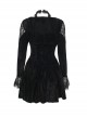 Sexy Red Lace Stitching Black Velvet Fabric Cuffs Lace Lace Decoration Gothic Style Long Sleeve Dress