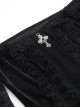 Sexy Slim Black Velvet Splicing Lace Slightly Transparent Long Sleeves Front Center Cross Decoration Gothic Style Waist Baring Top