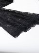 Sexy Slim Black Velvet Splicing Lace Slightly Transparent Long Sleeves Front Center Cross Decoration Gothic Style Waist Baring Top
