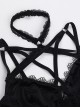 Black Sexy Flocking Splicing Micro Transparent Printed Mesh Pattern With Exquisite Lace Decoration Punk Style Halter Neck Vest