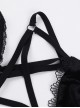 Black Sexy Flocking Splicing Micro Transparent Printed Mesh Pattern With Exquisite Lace Decoration Punk Style Halter Neck Vest