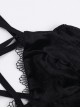 Black Sexy Flocking Splicing Micro Transparent Printed Mesh Pattern With Exquisite Lace Decoration Punk Style Halter Neck Vest