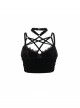 Black Sexy Flocking Splicing Micro Transparent Printed Mesh Pattern With Exquisite Lace Decoration Punk Style Halter Neck Vest