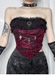 Retro Red Woven Front Center Exquisite Gem With Cross Decoration Punk Style Lace Versatile Corset