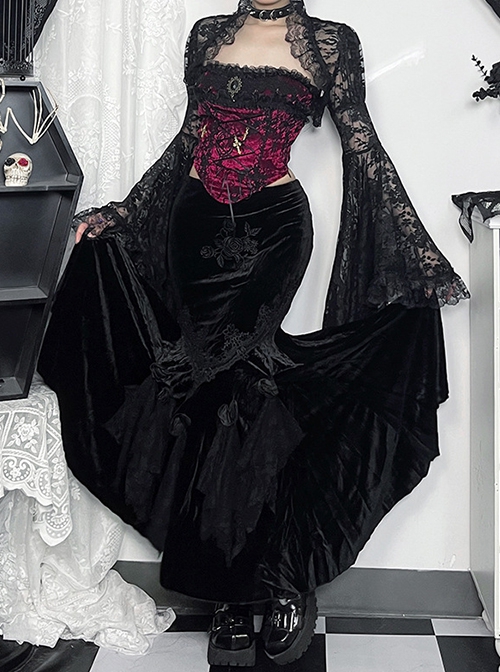 Retro Red Woven Front Center Exquisite Gem With Cross Decoration Punk Style Lace Versatile Corset