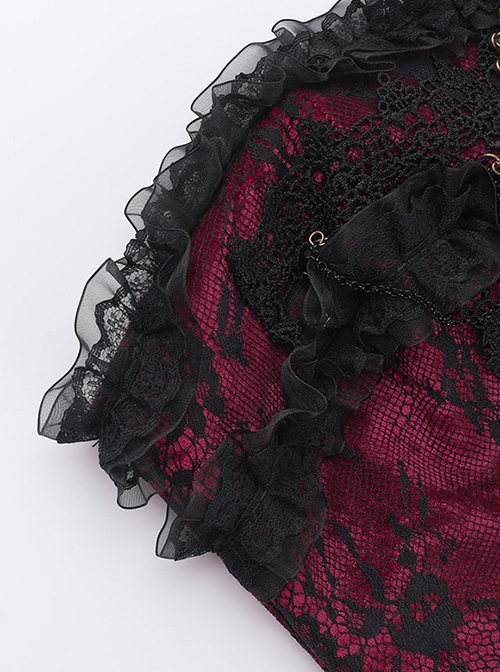 Retro Red Woven Front Center Exquisite Gem With Cross Decoration Punk Style Lace Versatile Corset