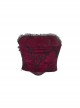 Retro Red Woven Front Center Exquisite Gem With Cross Decoration Punk Style Lace Versatile Corset