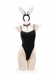 Deep U Low-cut Cute Black Bunny Girl Side Metal Rings Suspender Bodysuit Plus Size Sexy Lingerie Set