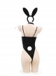 Deep U Low-cut Cute Black Bunny Girl Side Metal Rings Suspender Bodysuit Plus Size Sexy Lingerie Set