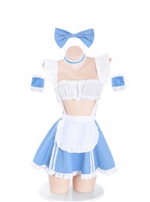 Blue White Sweet Ruffle Tube Top Slit Hem Backless Maid Outfit Plus Size Sexy Lingerie Set