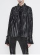 Black Bright Pleated Pointed Collar Leather Loops Metal Buckles Cuff Punk Blouse
