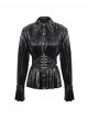 Black Bright Pleated Pointed Collar Leather Loops Metal Buckles Cuff Punk Blouse