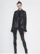 Black Bright Pleated Pointed Collar Leather Loops Metal Buckles Cuff Punk Blouse