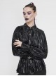 Black Bright Pleated Pointed Collar Leather Loops Metal Buckles Cuff Punk Blouse
