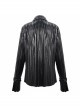 Black Bright Pleated Pointed Collar Leather Loops Metal Buckles Cuff Punk Blouse