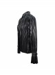 Black Bright Pleated Pointed Collar Leather Loops Metal Buckles Cuff Punk Blouse