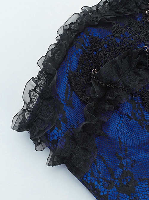 Retro Blue Woven Front Center Exquisite Gem With Cross Decoration Punk Style Lace Versatile Corset
