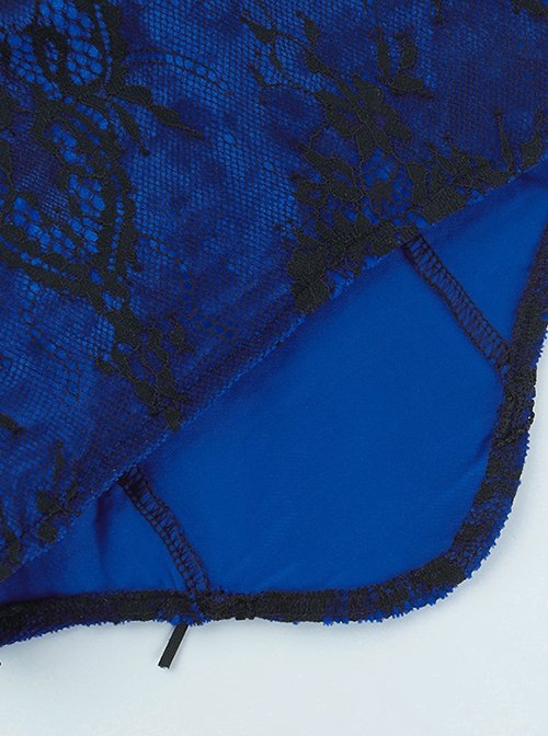 Retro Blue Woven Front Center Exquisite Gem With Cross Decoration Punk Style Lace Versatile Corset