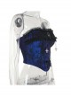 Retro Blue Woven Front Center Exquisite Gem With Cross Decoration Punk Style Lace Versatile Corset