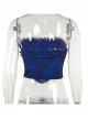 Retro Blue Woven Front Center Exquisite Gem With Cross Decoration Punk Style Lace Versatile Corset