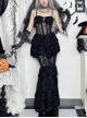 Sexy Black Micro Transparent Mesh Splicing Printed Woven Chest Cross Decoration Punk Style Sleeveless Suspender Dress