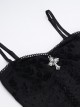 Sexy Black Micro Transparent Mesh Splicing Printed Woven Chest Cross Decoration Punk Style Sleeveless Suspender Dress
