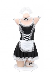 White Lace Low-Cut Black Slim Suspender Dress Cute Maid Outfit Plus Size Sexy Lingerie Set