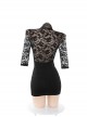 Black See-Through Lace Deep V Secretary Style Tight Hip Mini Dress Plus Size Sexy Lingerie Set