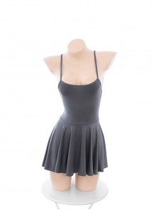 Cute Girly Gray Simple Low-Neck Tube High Waist Ultra-Thin Ice Silk Suspender Dress Plus Size Sexy Lingerie Set