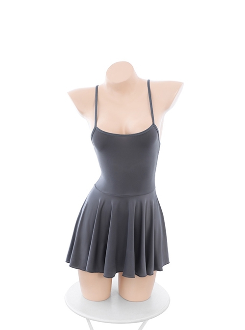 Cute Girly Gray Simple Low-Neck Tube High Waist Ultra-Thin Ice Silk Suspender Dress Plus Size Sexy Lingerie Set