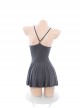 Cute Girly Gray Simple Low-Neck Tube High Waist Ultra-Thin Ice Silk Suspender Dress Plus Size Sexy Lingerie Set