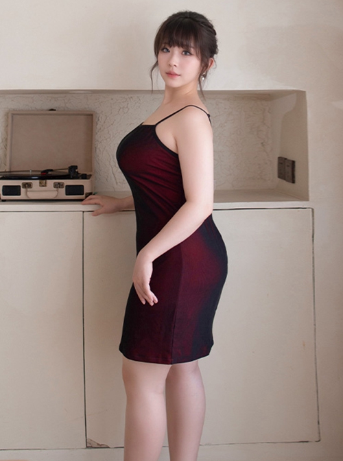 Tulle Covered Stretch Knit Black Red Tube Slit Hip-wrapped Hem Tight Suspender Dress Plus Size Sexy Lingerie Set