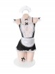 Chest See-Through Rose Lace Exposed Buttocks Black White Sweet Ruffle Maid Outfit Plus Size Sexy Lingerie Set