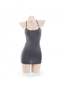 Low-cut Backless Gray See-Through Ice Silk Mini Hip Dress Plus Size Sexy Lingerie Set