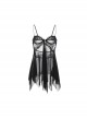 Black Lace Front Opening See-Through Tulle Hem With Underwire Suspender Nightdress Plus Size Sexy Lingerie Set