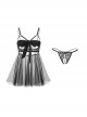 Bow Half-Exposed Chest Ribbon Wrapped Chest With Underwire Back Slit Hem Nightdress Open Crotch T-pants Plus Size Sexy Lingerie Set