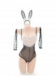 White See-Through Lace Stitching Black Polka Dot Tulle Cute Bunny Girl Exposed Buttocks Open Crotch Jumpsuit Plus Size Sexy Lingerie Set