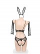 White See-Through Lace Stitching Black Polka Dot Tulle Cute Bunny Girl Exposed Buttocks Open Crotch Jumpsuit Plus Size Sexy Lingerie Set